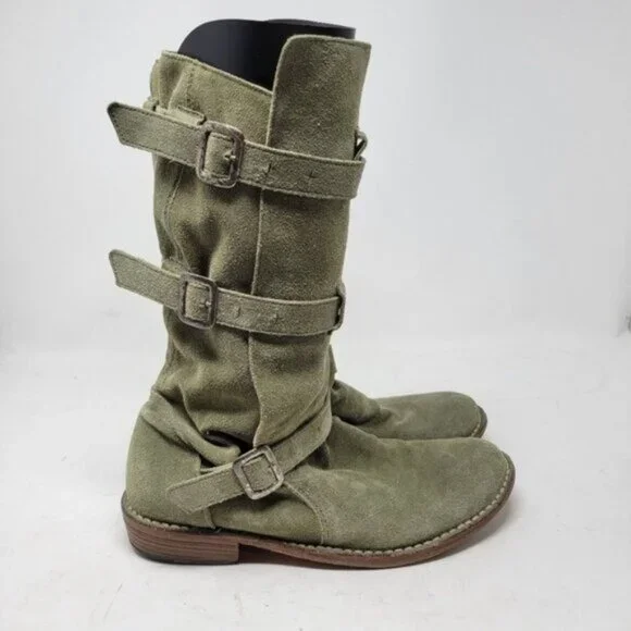 Fiorentini + Baker | Eternity Suede Leather Tall Moto Boots Olive Green - Picture 9 of 16